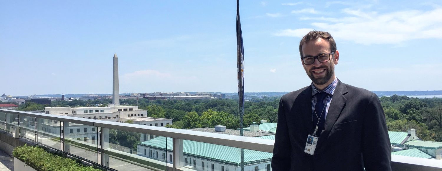 Bart Kassel atop one of the State Department buildings in Washington, D.C.